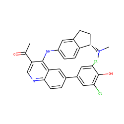 CC(=O)c1cnc2ccc(-c3cc(Cl)c(O)c(Cl)c3)cc2c1Nc1ccc2c(c1)CC[C@@H]2N(C)C ZINC000203800655
