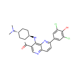 CC(=O)c1cnc2ccc(-c3cc(Cl)c(O)c(Cl)c3)nc2c1N[C@H]1CC[C@H](N(C)C)CC1 ZINC000473213475