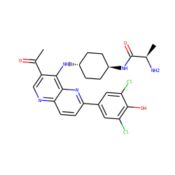 CC(=O)c1cnc2ccc(-c3cc(Cl)c(O)c(Cl)c3)nc2c1N[C@H]1CC[C@H](NC(=O)[C@@H](C)N)CC1 ZINC000473165203