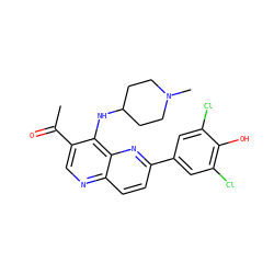 CC(=O)c1cnc2ccc(-c3cc(Cl)c(O)c(Cl)c3)nc2c1NC1CCN(C)CC1 ZINC000473213528