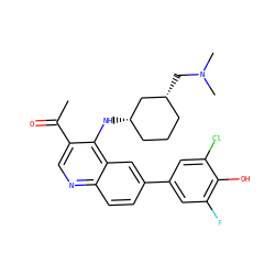 CC(=O)c1cnc2ccc(-c3cc(F)c(O)c(Cl)c3)cc2c1N[C@H]1CCC[C@@H](CN(C)C)C1 ZINC000114038583