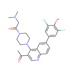 CC(=O)c1cnc2ccc(-c3cc(F)c(O)c(Cl)c3)cc2c1N1CCN(C(=O)CN(C)C)CC1 ZINC000114037691