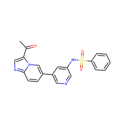 CC(=O)c1cnc2ccc(-c3cncc(NS(=O)(=O)c4ccccc4)c3)cn12 ZINC000071287380