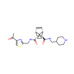 CC(=O)c1csc(CNC(=O)[C@@H]2[C@@H]3C=C[C@H]([C@H]2C(=O)NCC2CCNCC2)C32CC2)n1 ZINC000168456620