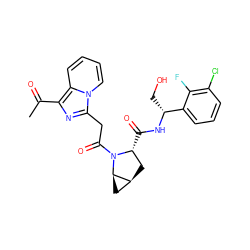 CC(=O)c1nc(CC(=O)N2[C@H](C(=O)N[C@H](CO)c3cccc(Cl)c3F)C[C@H]3C[C@H]32)n2ccccc12 ZINC000473179079