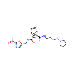 CC(=O)c1ncc(CNC(=O)[C@@H]2[C@@H]3C=C[C@H]([C@H]2C(=O)NCCCCN2CCCC2)C32CC2)o1 ZINC000168474652
