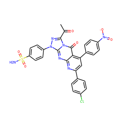 CC(=O)c1nn(-c2ccc(S(N)(=O)=O)cc2)c2nc3nc(-c4ccc(Cl)cc4)cc(-c4ccc([N+](=O)[O-])cc4)c3c(=O)n12 ZINC001772572331