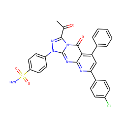 CC(=O)c1nn(-c2ccc(S(N)(=O)=O)cc2)c2nc3nc(-c4ccc(Cl)cc4)cc(-c4ccccc4)c3c(=O)n12 ZINC001772579511