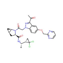 CC(=O)c1nn(CC(=O)N2[C@@H](C(=O)N[C@@H](C)[C@@H]3CC3(Cl)Cl)C[C@H]3C[C@H]32)c2ccc(OCc3ncccn3)cc12 ZINC001772647752