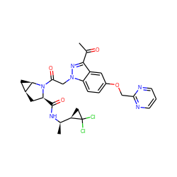 CC(=O)c1nn(CC(=O)N2[C@@H](C(=O)N[C@H](C)[C@H]3CC3(Cl)Cl)C[C@H]3C[C@H]32)c2ccc(OCc3ncccn3)cc12 ZINC001772633879