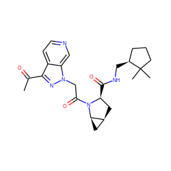 CC(=O)c1nn(CC(=O)N2[C@@H](C(=O)NC[C@H]3CCCC3(C)C)C[C@H]3C[C@H]32)c2cnccc12 ZINC001772599006
