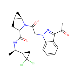CC(=O)c1nn(CC(=O)N2[C@H](C(=O)N[C@H](C)[C@H]3CC3(Cl)Cl)C[C@H]3C[C@H]32)c2ccccc12 ZINC000210876788