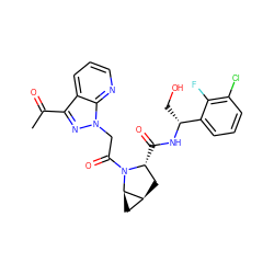 CC(=O)c1nn(CC(=O)N2[C@H](C(=O)N[C@H](CO)c3cccc(Cl)c3F)C[C@H]3C[C@H]32)c2ncccc12 ZINC000473179089