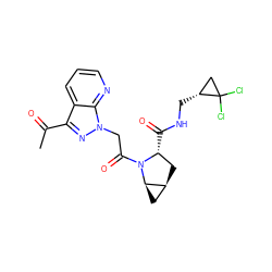 CC(=O)c1nn(CC(=O)N2[C@H](C(=O)NC[C@@H]3CC3(Cl)Cl)C[C@H]3C[C@H]32)c2ncccc12 ZINC000210844925