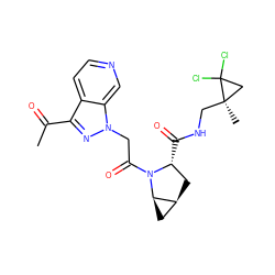 CC(=O)c1nn(CC(=O)N2[C@H](C(=O)NC[C@]3(C)CC3(Cl)Cl)C[C@H]3C[C@H]32)c2cnccc12 ZINC001772574077