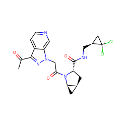 CC(=O)c1nn(CC(=O)N2[C@H](C(=O)NC[C@H]3CC3(Cl)Cl)C[C@H]3C[C@H]32)c2cnccc12 ZINC000210827508