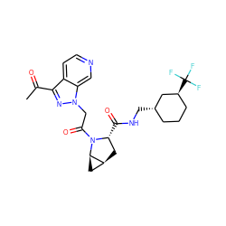 CC(=O)c1nn(CC(=O)N2[C@H](C(=O)NC[C@H]3CCC[C@H](C(F)(F)F)C3)C[C@H]3C[C@H]32)c2cnccc12 ZINC001772603900