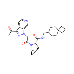 CC(=O)c1nn(CC(=O)N2[C@H](C(=O)NCC3CCC4(CCC4)CC3)C[C@H]3C[C@H]32)c2cnccc12 ZINC001772650577