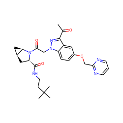 CC(=O)c1nn(CC(=O)N2[C@H](C(=O)NCCC(C)(C)C)C[C@H]3C[C@H]32)c2ccc(OCc3ncccn3)cc12 ZINC000210420058