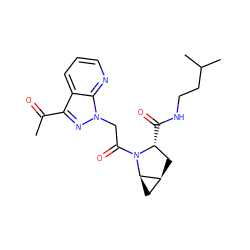CC(=O)c1nn(CC(=O)N2[C@H](C(=O)NCCC(C)C)C[C@H]3C[C@H]32)c2ncccc12 ZINC000210623844