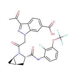 CC(=O)c1nn(CC(=O)N2[C@H](C(=O)Nc3cccc(OC(F)(F)F)c3F)C[C@H]3C[C@H]32)c2cc(C(=O)O)ccc12 ZINC000143927522