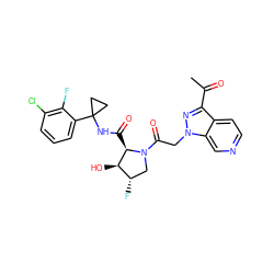 CC(=O)c1nn(CC(=O)N2C[C@H](F)[C@@H](O)[C@H]2C(=O)NC2(c3cccc(Cl)c3F)CC2)c2cnccc12 ZINC000205051768