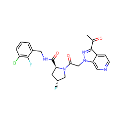 CC(=O)c1nn(CC(=O)N2C[C@H](F)C[C@H]2C(=O)NCc2cccc(Cl)c2F)c2cnccc12 ZINC000148206981