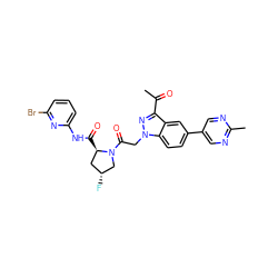CC(=O)c1nn(CC(=O)N2C[C@H](F)C[C@H]2C(=O)Nc2cccc(Br)n2)c2ccc(-c3cnc(C)nc3)cc12 ZINC001776010701