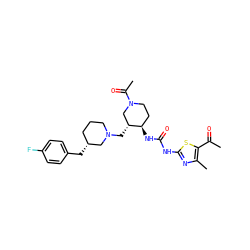 CC(=O)c1sc(NC(=O)N[C@@H]2CCN(C(C)=O)C[C@H]2CN2CCC[C@@H](Cc3ccc(F)cc3)C2)nc1C ZINC000028975277