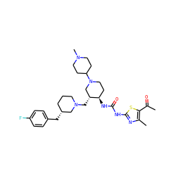CC(=O)c1sc(NC(=O)N[C@@H]2CCN(C3CCN(C)CC3)C[C@H]2CN2CCC[C@@H](Cc3ccc(F)cc3)C2)nc1C ZINC000028975345