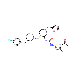 CC(=O)c1sc(NC(=O)N[C@@H]2CN(Cc3ccco3)CC[C@H]2CN2CCC[C@@H](Cc3ccc(F)cc3)C2)nc1C ZINC000028975423