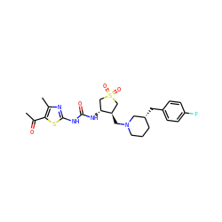 CC(=O)c1sc(NC(=O)N[C@@H]2CS(=O)(=O)C[C@H]2CN2CCC[C@@H](Cc3ccc(F)cc3)C2)nc1C ZINC000028975225