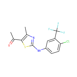 CC(=O)c1sc(Nc2ccc(Cl)c(C(F)(F)F)c2)nc1C ZINC000299863056