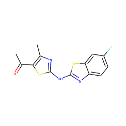 CC(=O)c1sc(Nc2nc3ccc(F)cc3s2)nc1C ZINC000004101973