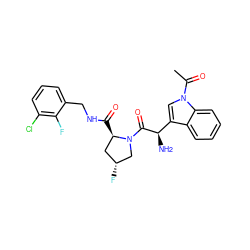 CC(=O)n1cc([C@@H](N)C(=O)N2C[C@H](F)C[C@H]2C(=O)NCc2cccc(Cl)c2F)c2ccccc21 ZINC000147966727