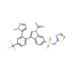 CC(=O)n1cc(-c2ccc(C(F)(F)F)cc2-c2ccnn2C)c2ccc(S(=O)(=O)Nc3ncns3)cc21 ZINC000096921724