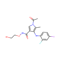CC(=O)n1cc(C(=O)NOCCO)c(Nc2ccc(I)cc2F)c1C ZINC000053295701
