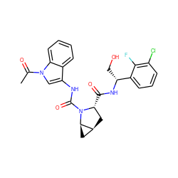 CC(=O)n1cc(NC(=O)N2[C@H](C(=O)N[C@H](CO)c3cccc(Cl)c3F)C[C@H]3C[C@H]32)c2ccccc21 ZINC000473153268