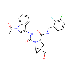 CC(=O)n1cc(NC(=O)N2[C@H](C(=O)NCc3cccc(Cl)c3F)C[C@@]3(CO)C[C@@H]23)c2ccccc21 ZINC001772652075