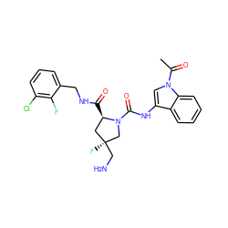 CC(=O)n1cc(NC(=O)N2C[C@@](F)(CN)C[C@H]2C(=O)NCc2cccc(Cl)c2F)c2ccccc21 ZINC000148128439