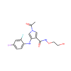 CC(=O)n1cc(Nc2ccc(I)cc2F)c(C(=O)NOCCO)c1 ZINC000053295014