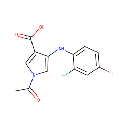 CC(=O)n1cc(Nc2ccc(I)cc2F)c(C(=O)O)c1 ZINC000053230926