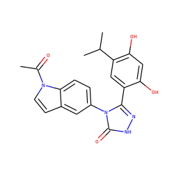 CC(=O)n1ccc2cc(-n3c(-c4cc(C(C)C)c(O)cc4O)n[nH]c3=O)ccc21 ZINC000115808762