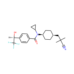 CC(C)(C#N)C[C@H]1CC[C@@H](N(C(=O)c2ccc([C@](C)(O)C(F)(F)F)cc2)C2CC2)CC1 ZINC000100418236