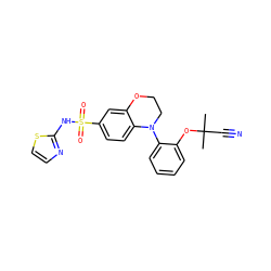 CC(C)(C#N)Oc1ccccc1N1CCOc2cc(S(=O)(=O)Nc3nccs3)ccc21 ZINC000220215044