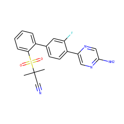 CC(C)(C#N)S(=O)(=O)c1ccccc1-c1ccc(-c2cnc(N)cn2)c(F)c1 ZINC000224811664