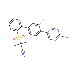 CC(C)(C#N)S(=O)(=O)c1ccccc1-c1ccc(-c2cnc(N)nc2)c(F)c1 ZINC000224735648