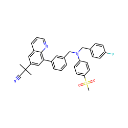 CC(C)(C#N)c1cc(-c2cccc(CN(Cc3ccc(F)cc3)c3ccc(S(C)(=O)=O)cc3)c2)c2ncccc2c1 ZINC000036268846
