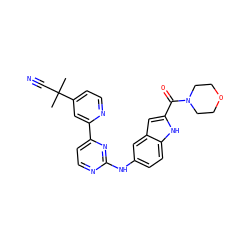 CC(C)(C#N)c1ccnc(-c2ccnc(Nc3ccc4[nH]c(C(=O)N5CCOCC5)cc4c3)n2)c1 ZINC000145317887