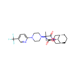 CC(C)(C(=O)N[C@H]1[C@H]2CCC[C@H]1C[C@H](C(N)=O)C2)N1CCN(c2ccc(C(F)(F)F)cn2)CC1 ZINC000100065732